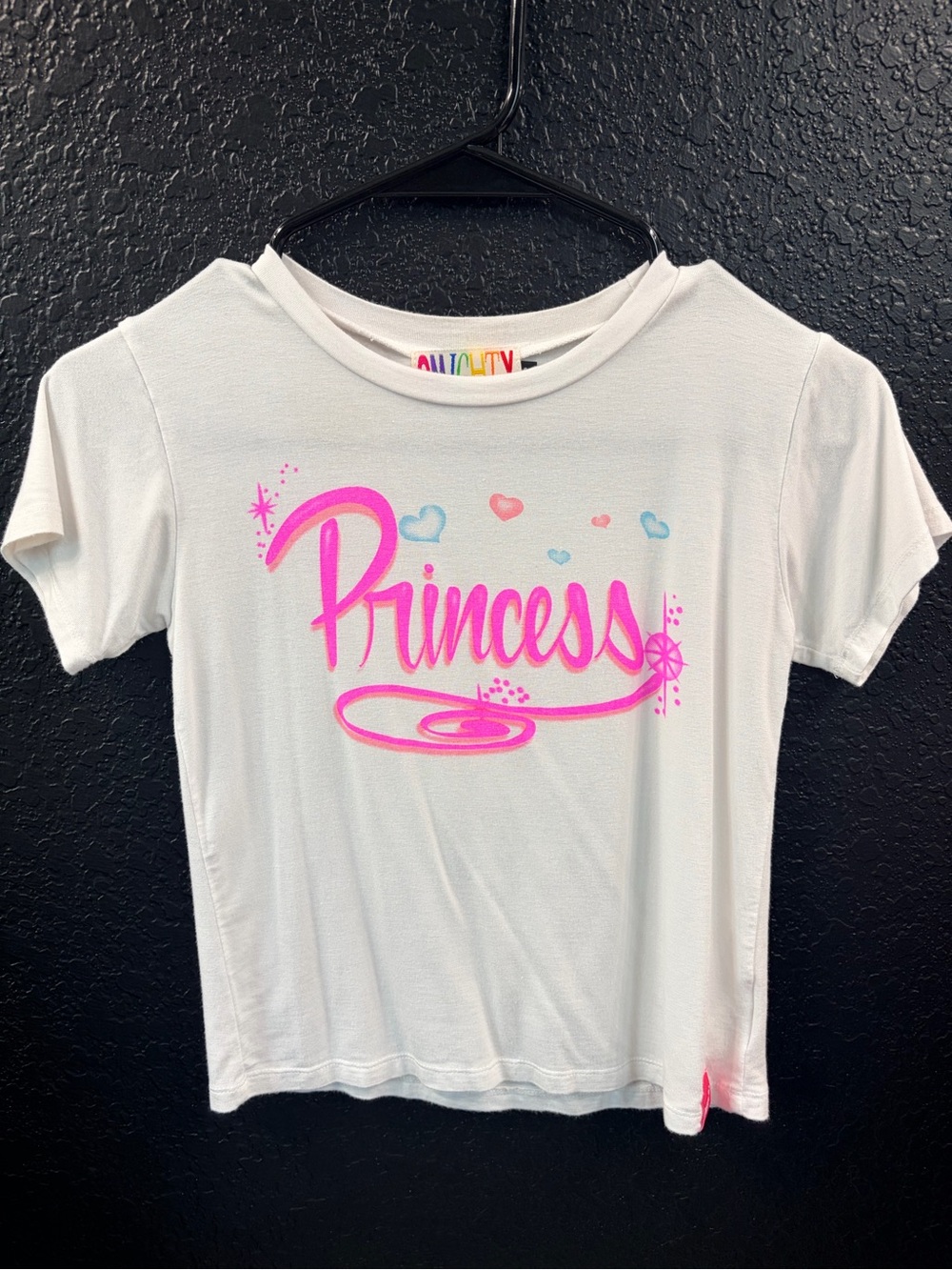 omighty Y2K White Tee with Hot Pink "Princess" Script